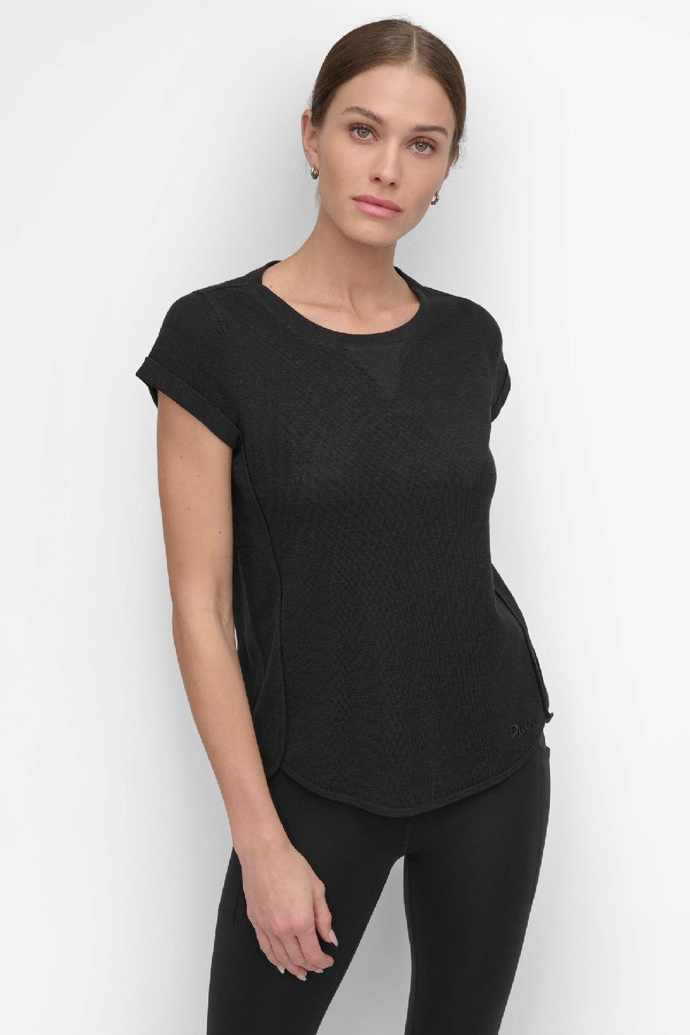 dkny SLUB WAFFLE-KNIT TEE Black