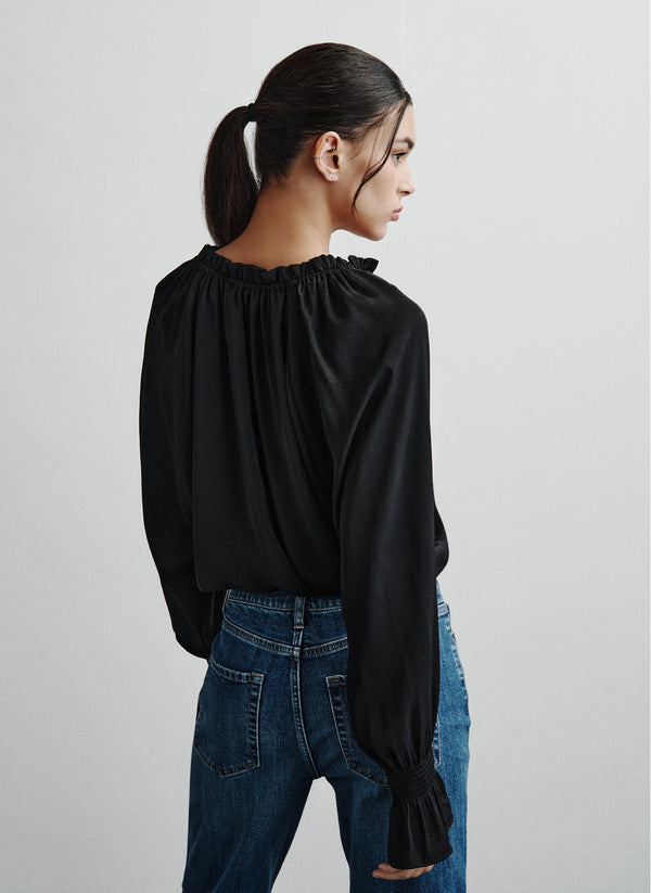 Dkny SMOCKED CUFF RAGLAN SLEEVE BLOUSE Black