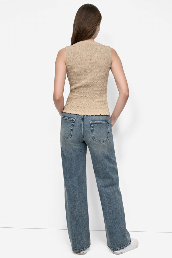 Dkny SMOCKED ELBOW SLEEVE TEE TRAVERTINE