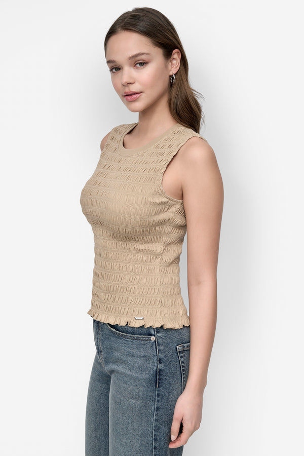 Dkny SMOCKED ELBOW SLEEVE TEE TRAVERTINE