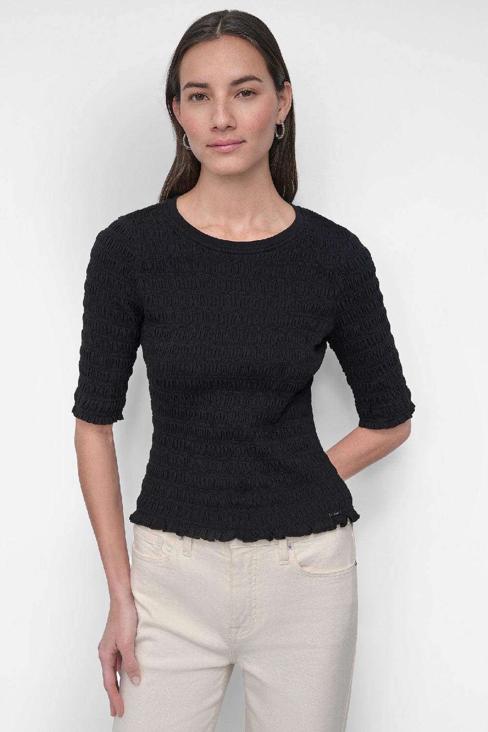 dkny SMOCKED TEE Black