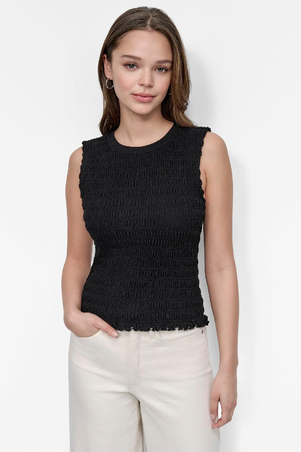 dkny SMOCKED TEE Black