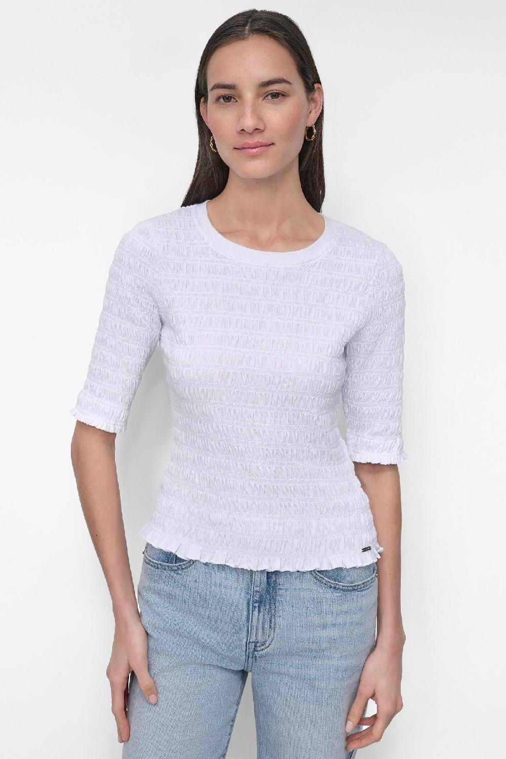 dkny SMOCKED TEE White