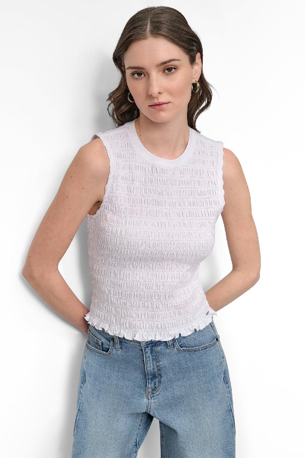 dkny SMOCKED TEE White