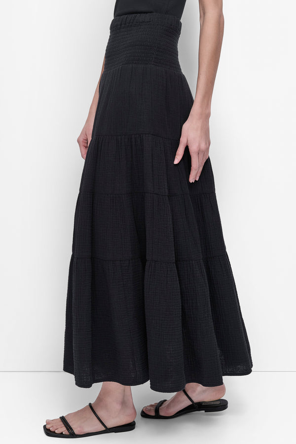 Dkny SMOCKED WAIST MIDI SKIRT Black