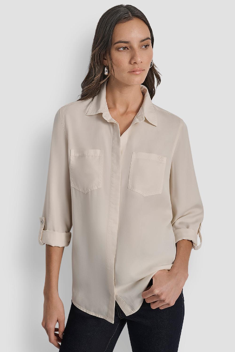 dkny SPLIT BACK BUTTON FRONT WITH ROLL TAB BLONDE