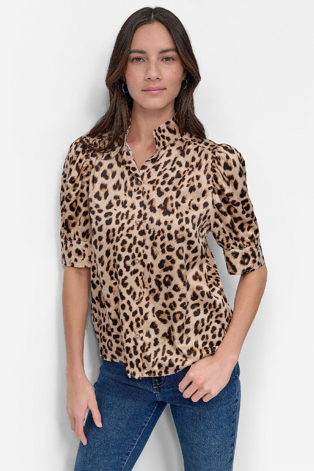 dkny STAND COLLAR SHIRT Leopard Whiskey