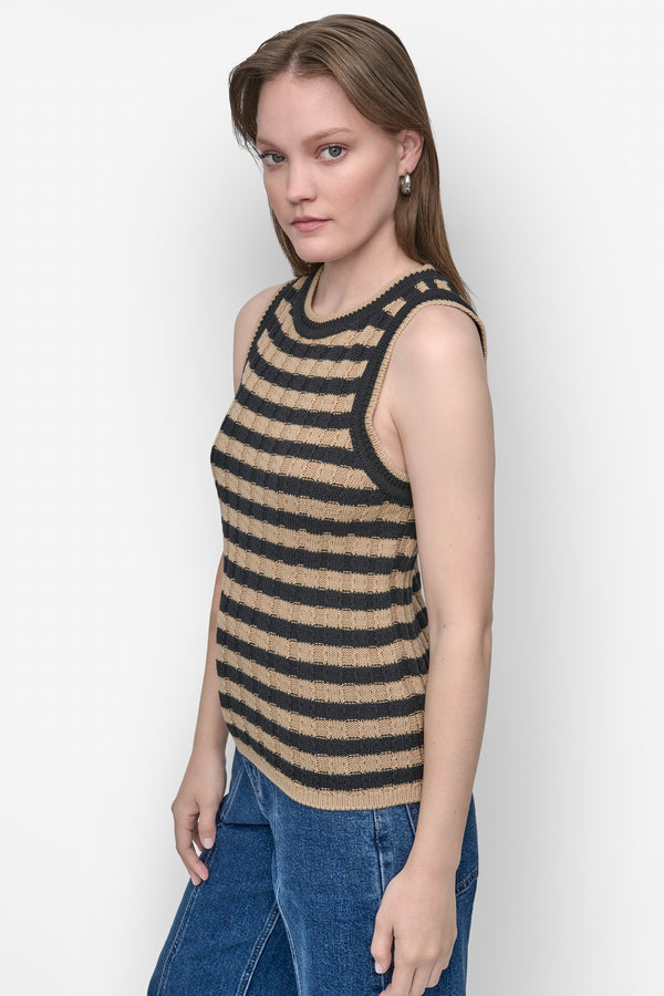 Dkny STRIPED TANK Travertine/Black