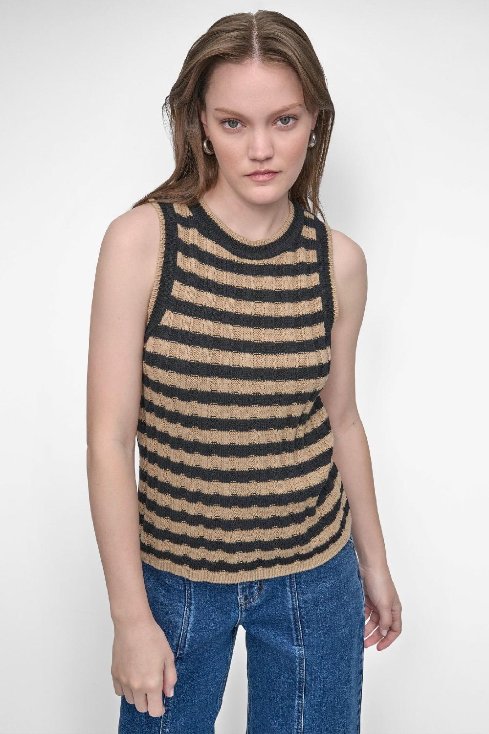 dkny STRIPED TANK Travertine/Black