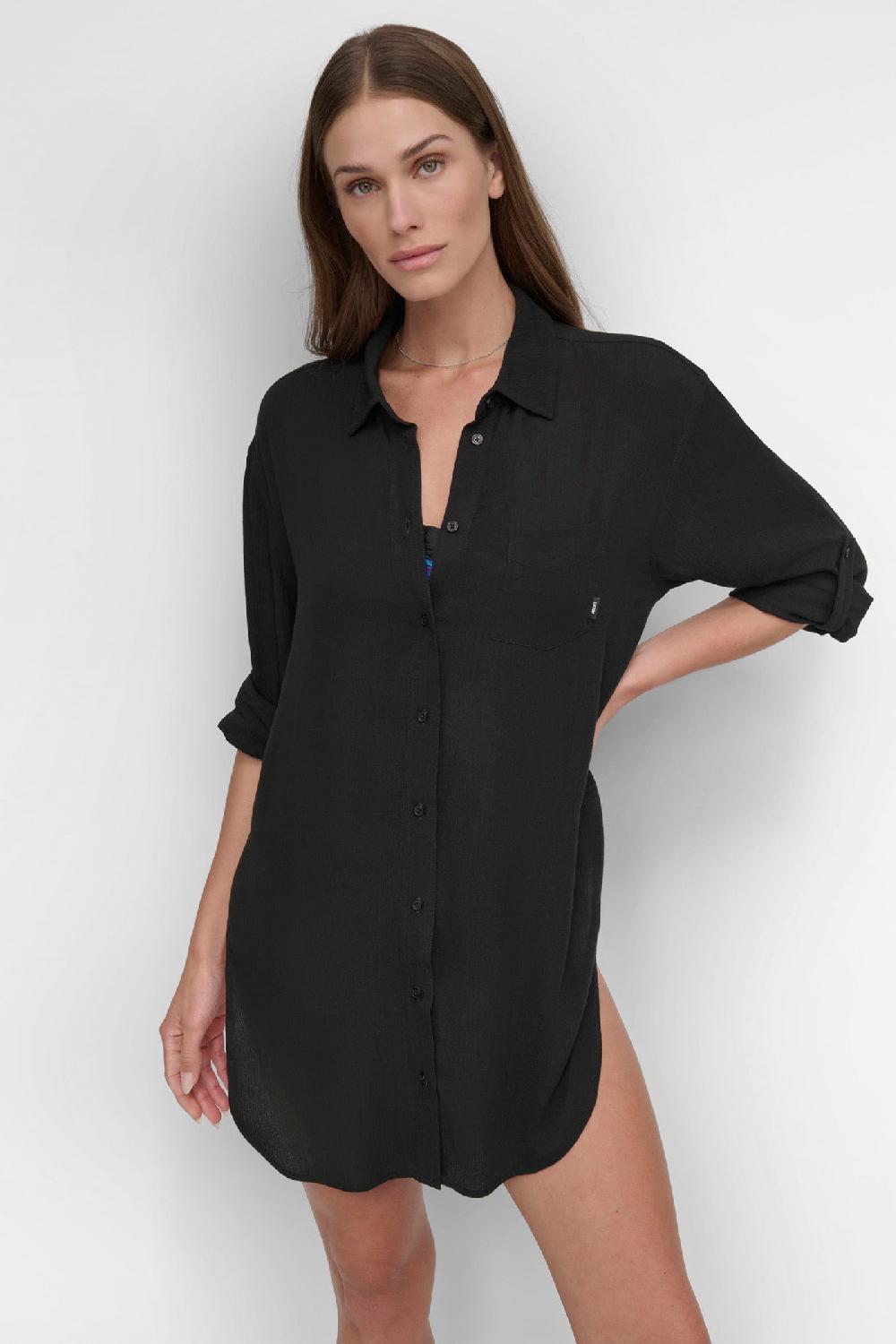 dkny SUMMER GAUZE BEACH SHIRT Black