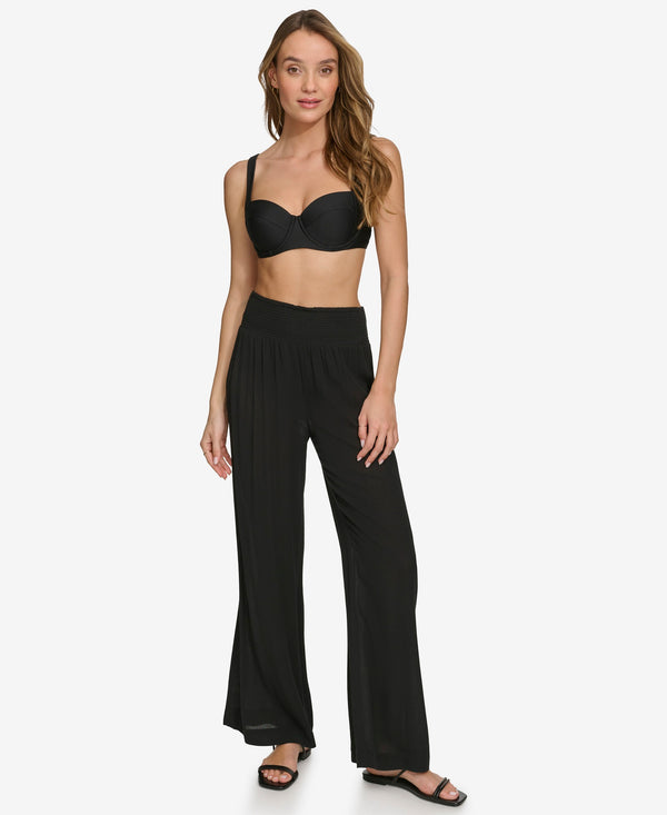 Dkny SUMMER GAUZE WIDE-LEG BEACH PANT Black
