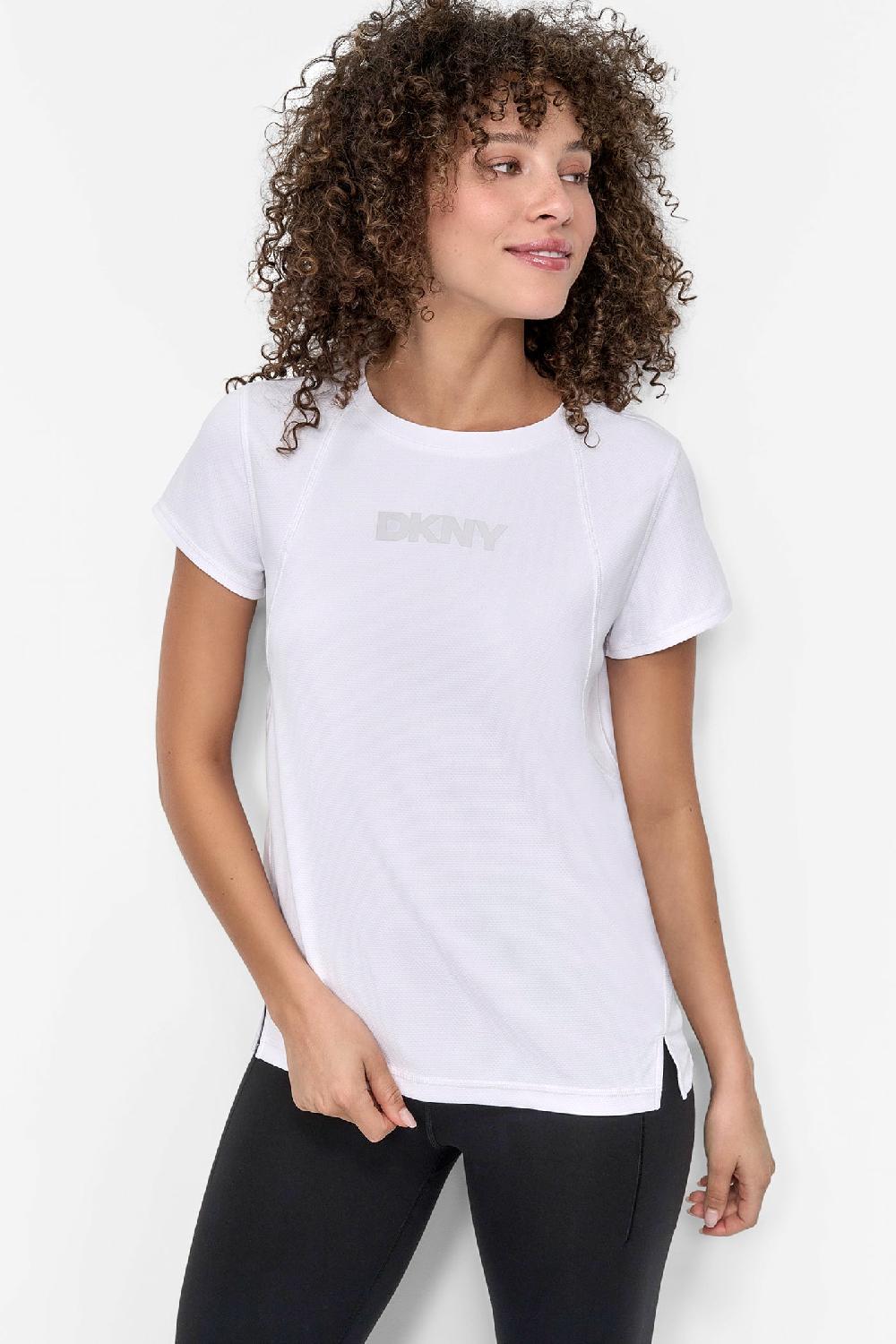 dkny TECH MESH LOGO TEE White