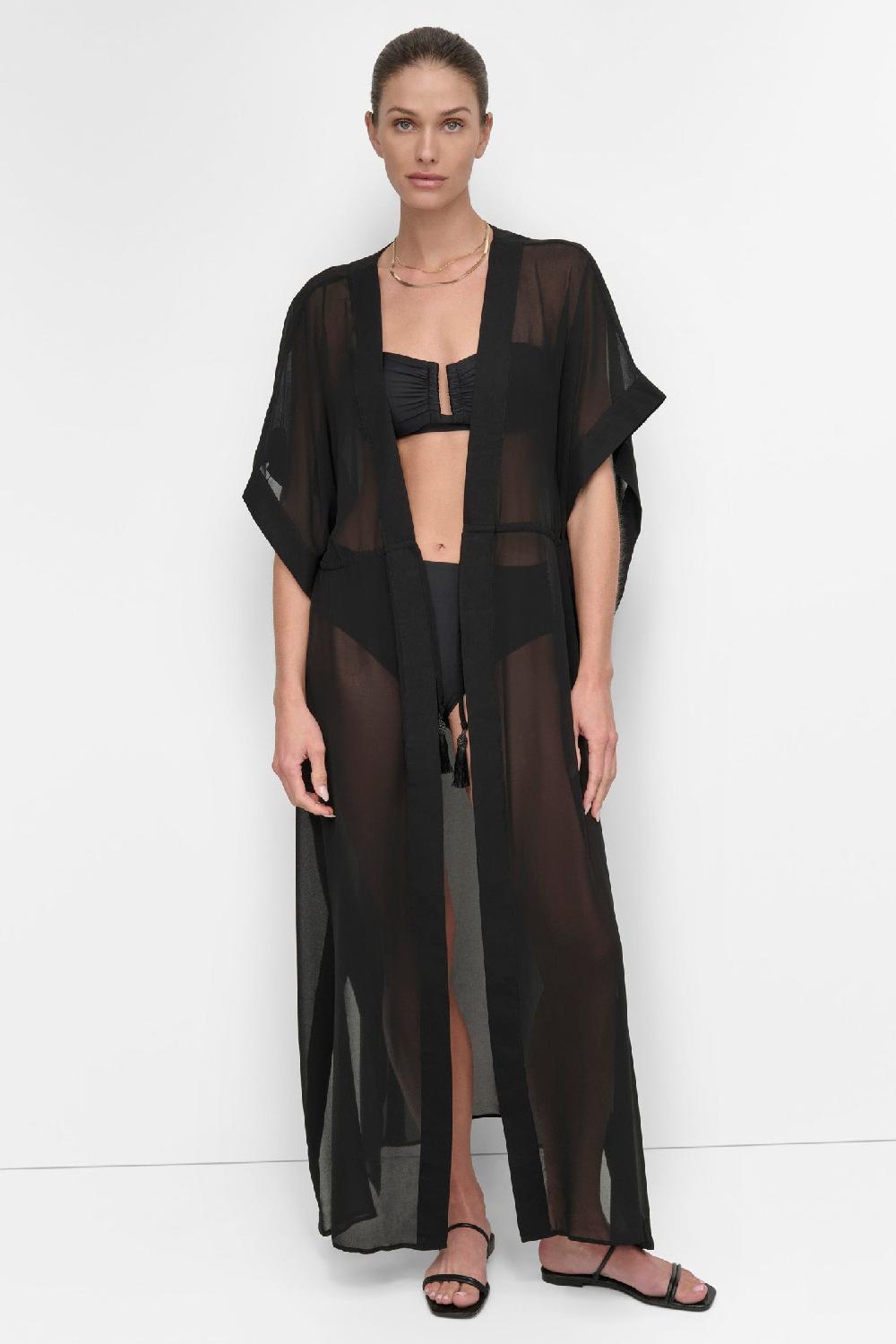 dkny TIE-FRONT MAXI KAFTAN Black