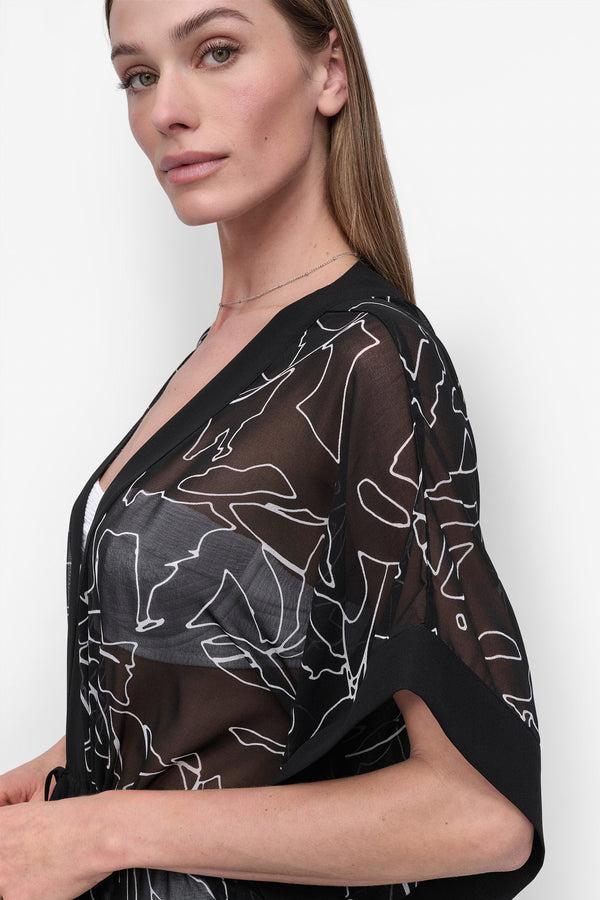 Dkny TIE-FRONT MAXI KAFTAN JUMBO OUTLINED FLORAL