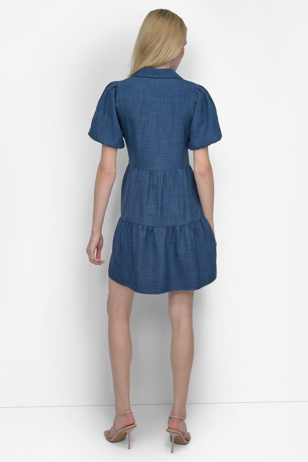 Dkny TIERED A-LINE MINI SHIRT DRESS Denim