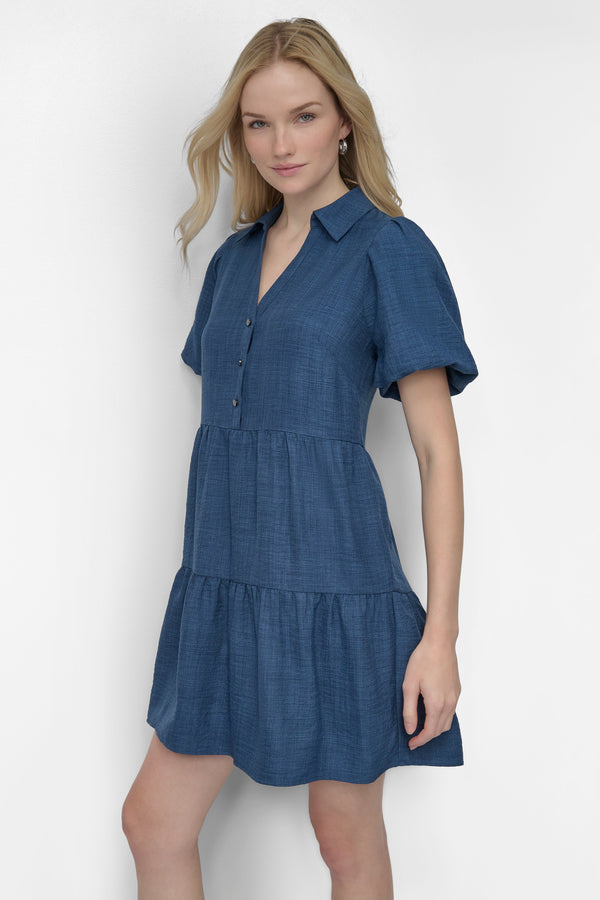 Dkny TIERED A-LINE MINI SHIRT DRESS Denim