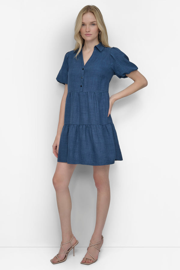 Dkny TIERED A-LINE MINI SHIRT DRESS Denim