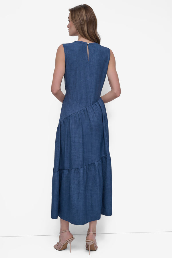 Dkny TIERED ASYMMETRIC MAXI DRESS Denim