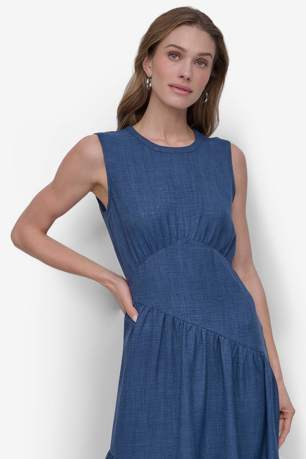 Dkny TIERED ASYMMETRIC MAXI DRESS Denim