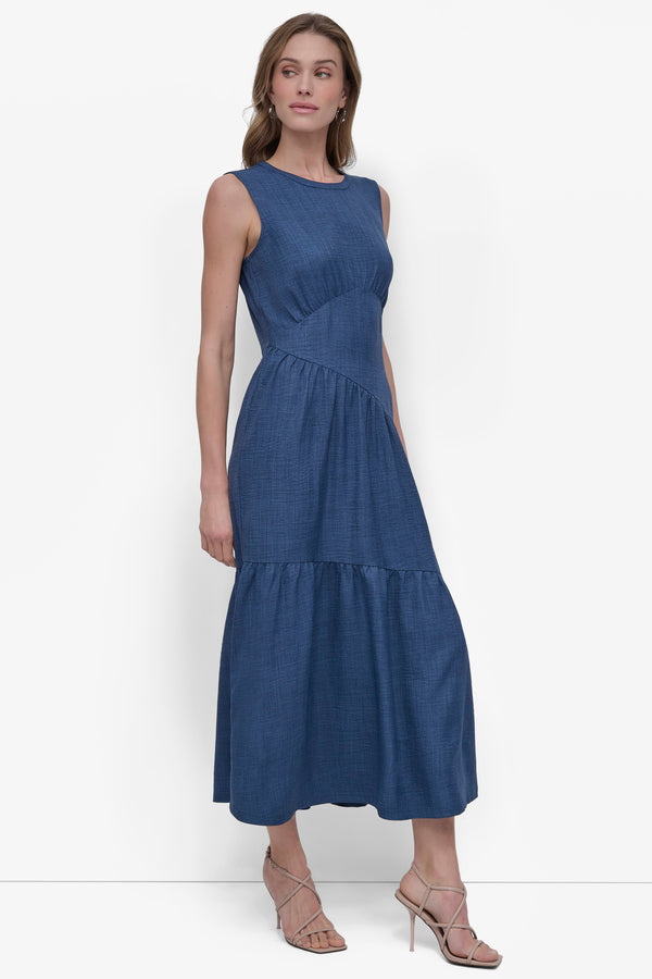 Dkny TIERED ASYMMETRIC MAXI DRESS Denim