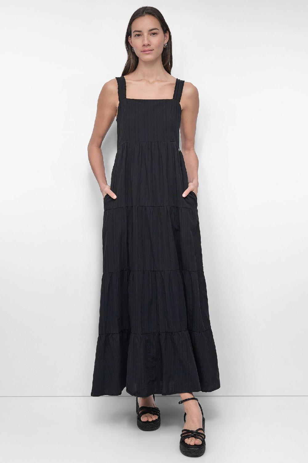 dkny TIERED MAXI SWING DRESS Black