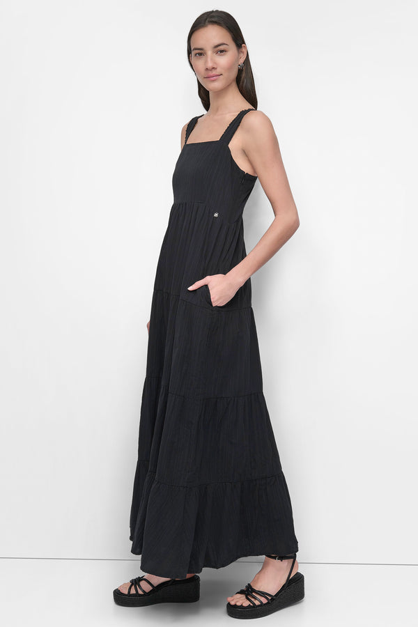 Dkny TIERED MAXI SWING DRESS Black