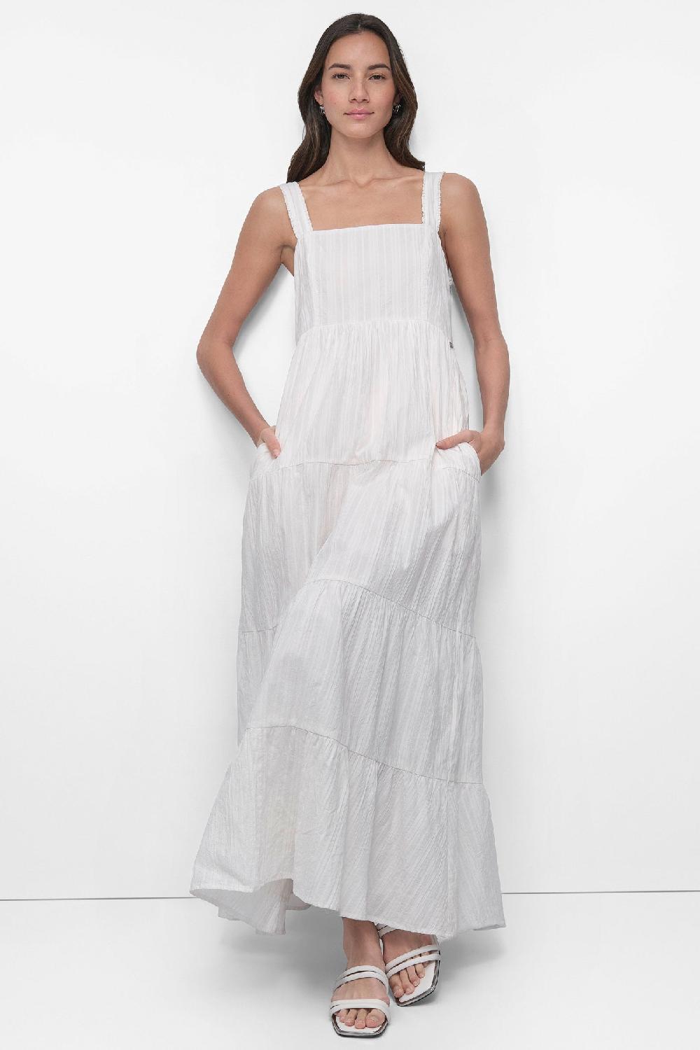 dkny TIERED MAXI SWING DRESS White