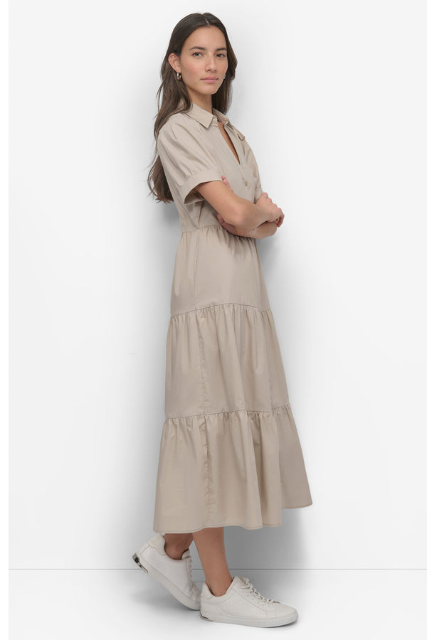 Dkny TIERED MIDI SHIRT DRESS Pebble