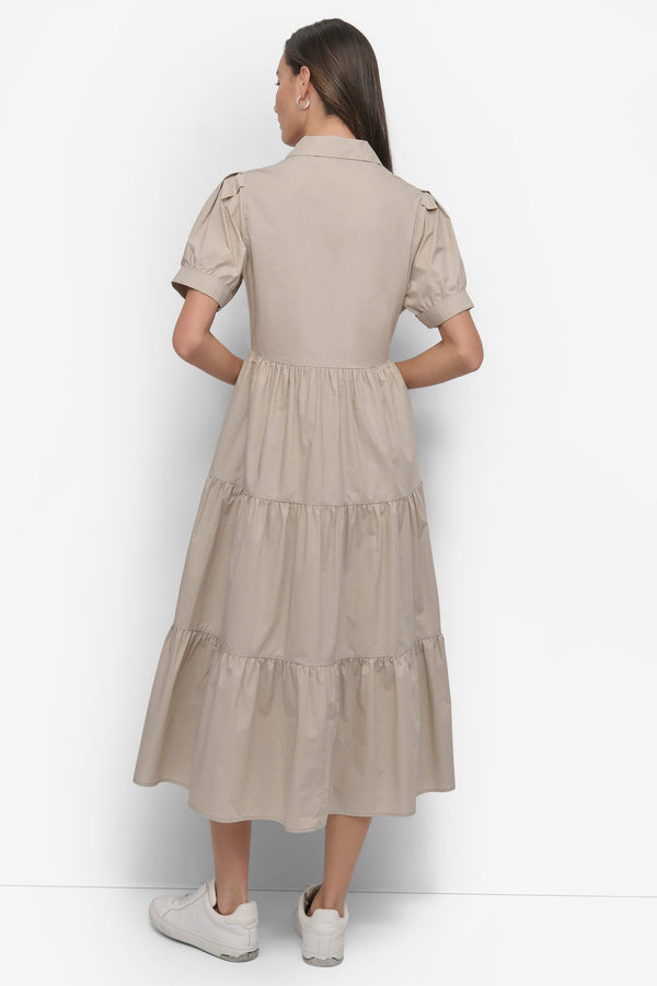Dkny TIERED MIDI SHIRT DRESS Pebble