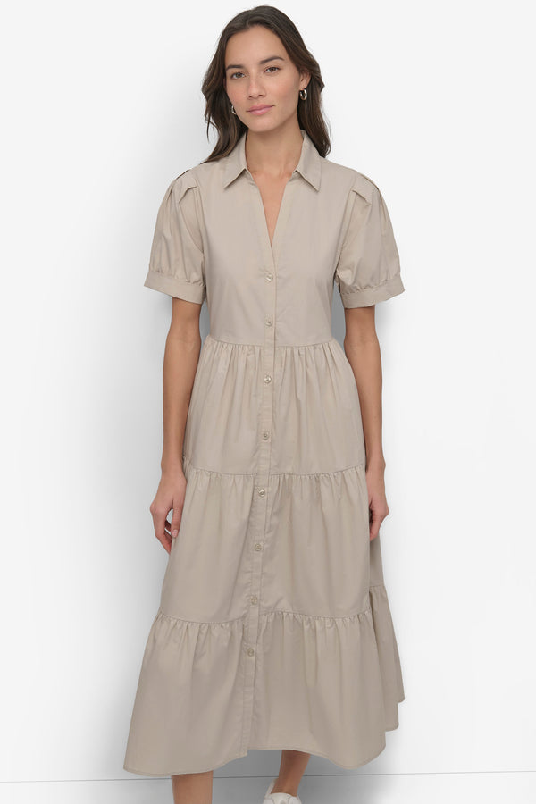 Dkny TIERED MIDI SHIRT DRESS Pebble