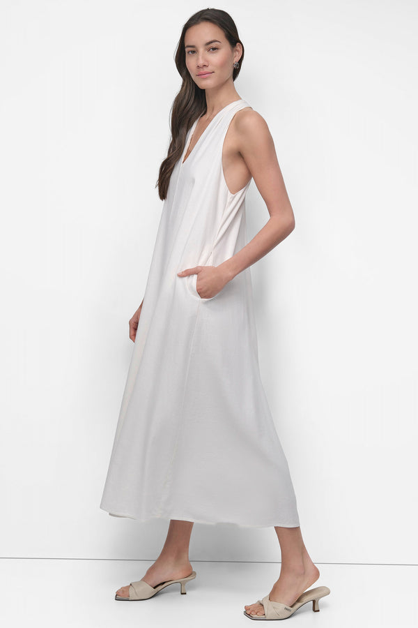 Dkny TWIST RACERBACK MIDI SWING DRESS IVORY