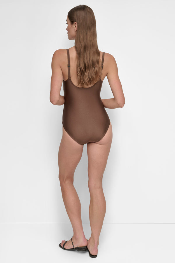Dkny TWIST WRAP-EFFECT ONE PIECE MOCHA SHIMMER