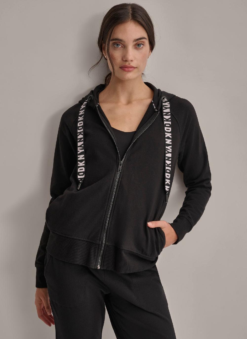 dkny TWO TONE LOGO DRAWCORD HOODIE Black