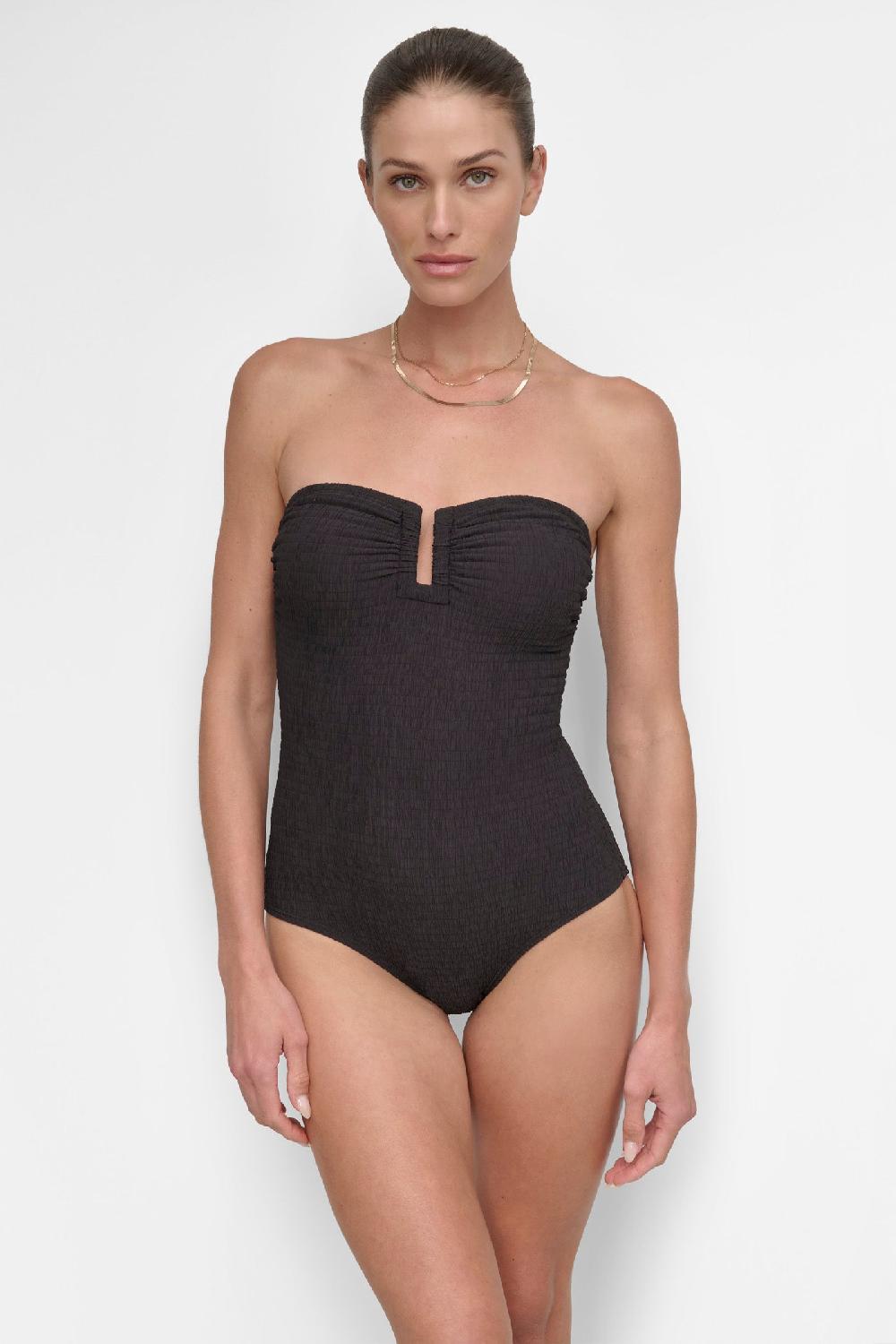 dkny U-WIRE BANDEAU ONE PIECE Black Smocked