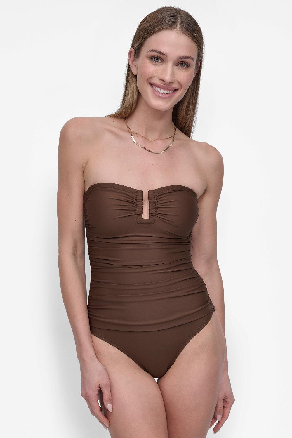 dkny U-WIRE BANDEAU ONE PIECE MOCHA