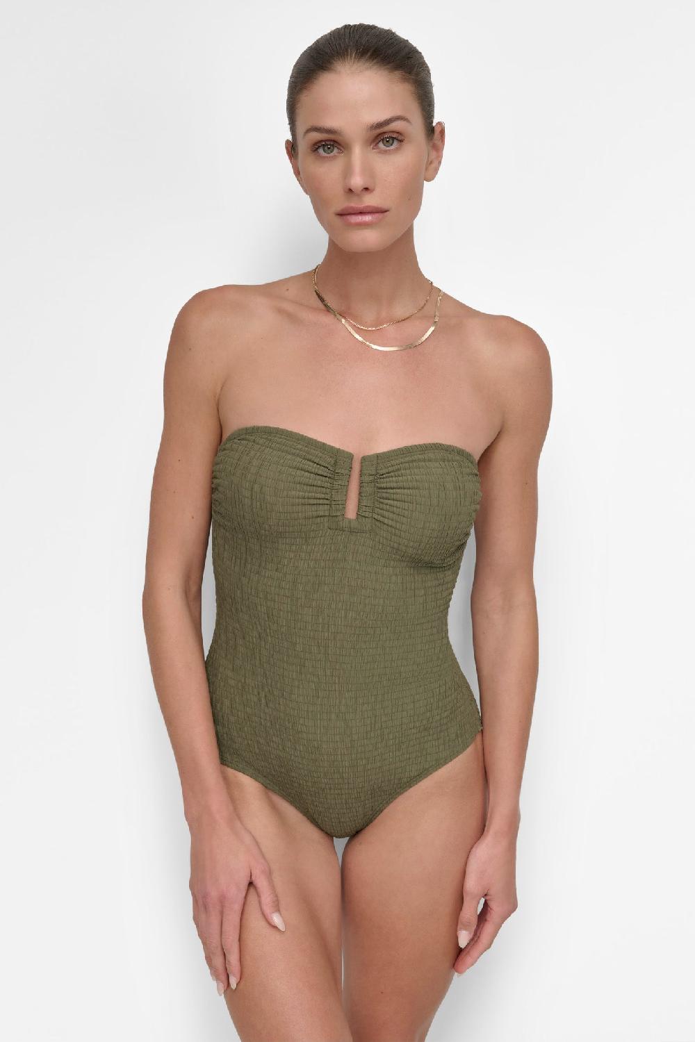 dkny U-WIRE BANDEAU ONE PIECE MOSS SMOCKED