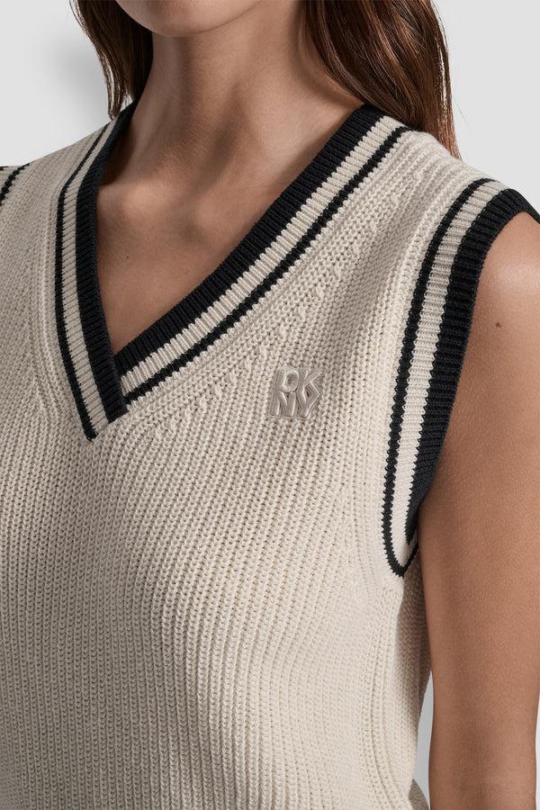 Dkny V-NECK TIPPED SLEEVELESS SWEATER EGGNOG/BLACK