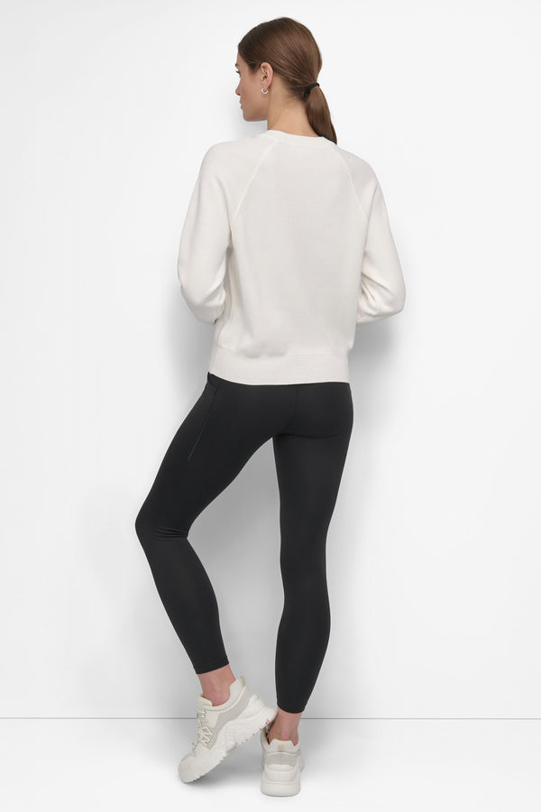 Dkny VARSITY EMBROIDERY CREW PULLOVER Ivory/Pebble