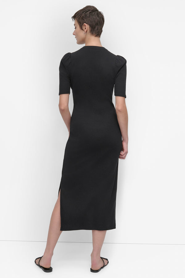 Dkny VNECK HENLEY LONG SLEEVE DRESS BLACK