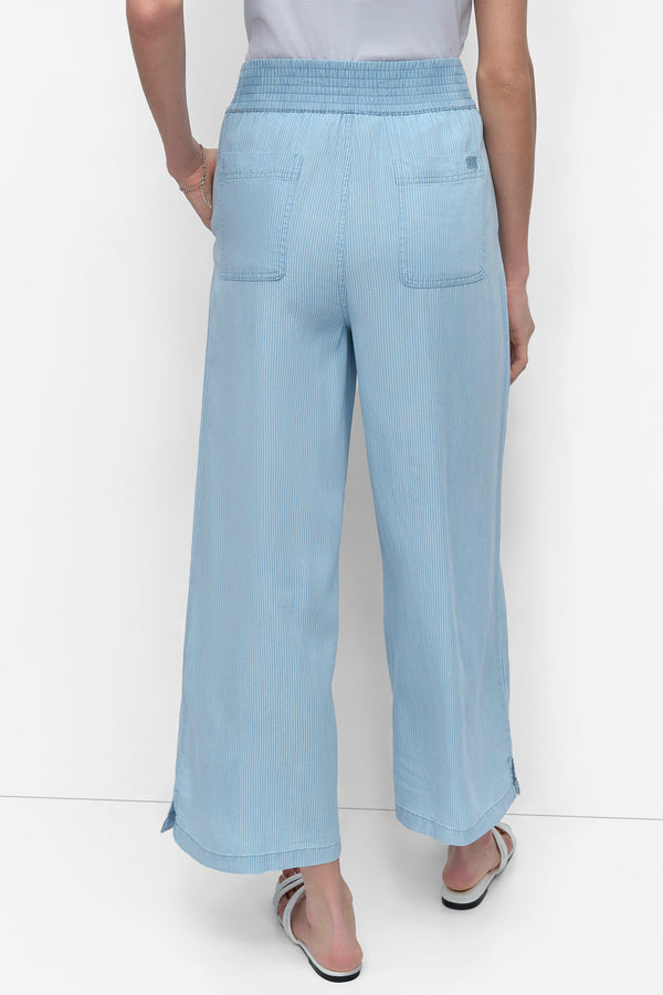 Dkny WIDE LEG ANKLE PANT CHAMBRAY STRIPE
