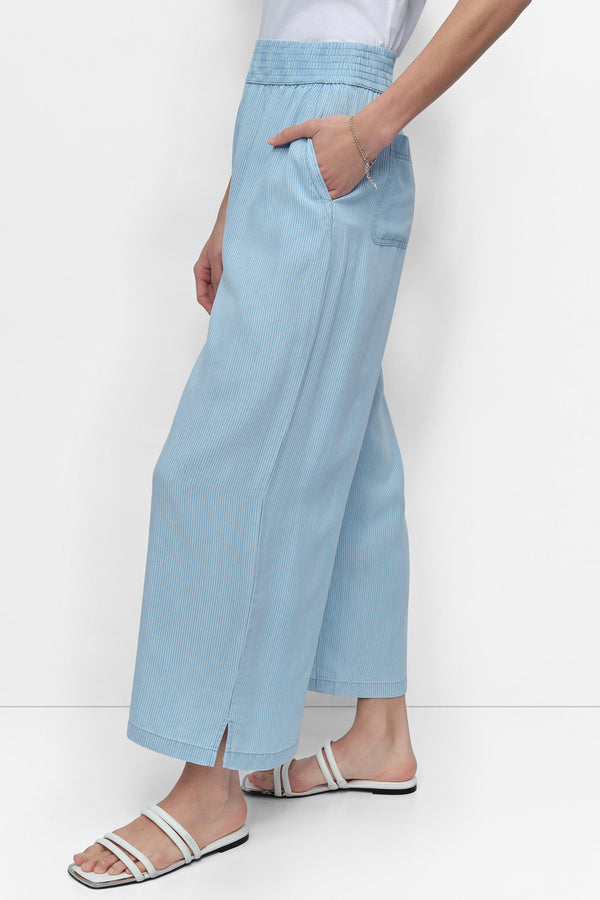 Dkny WIDE LEG ANKLE PANT CHAMBRAY STRIPE