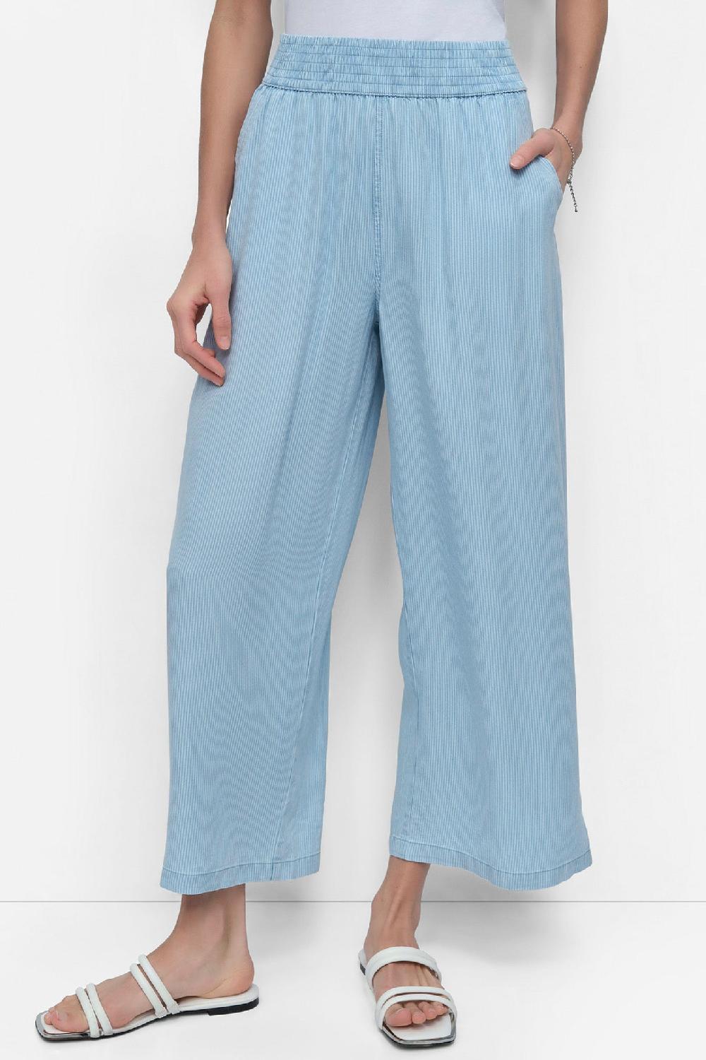 dkny WIDE LEG ANKLE PANT CHAMBRAY STRIPE