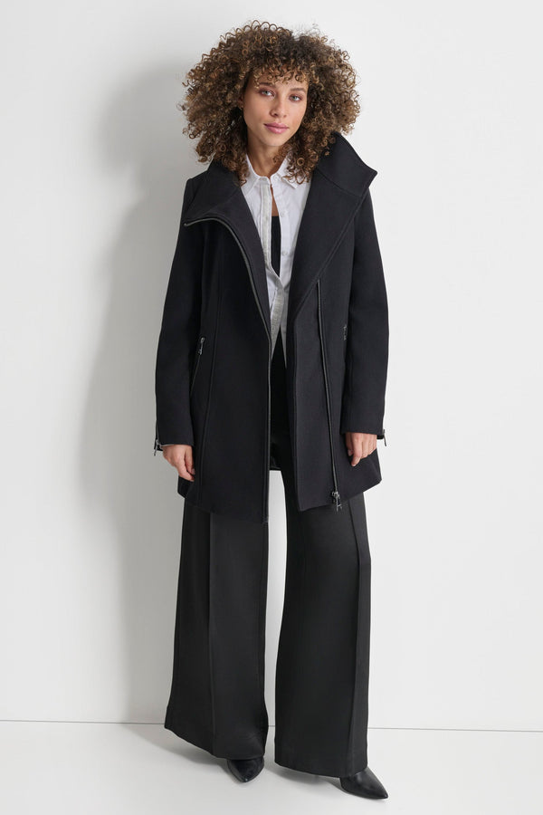 Dkny WOOL COAT WITH ZIPPER DETAIL Black