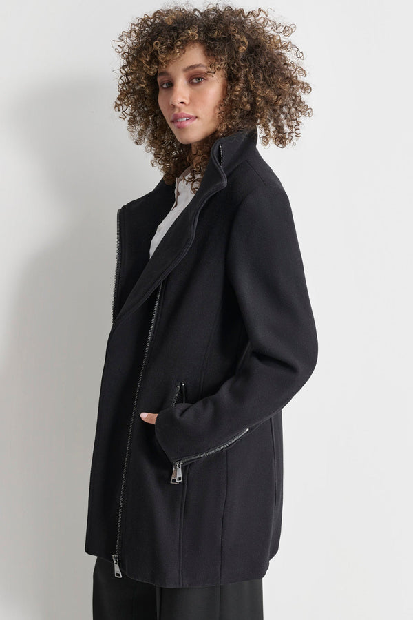 Dkny WOOL COAT WITH ZIPPER DETAIL Black
