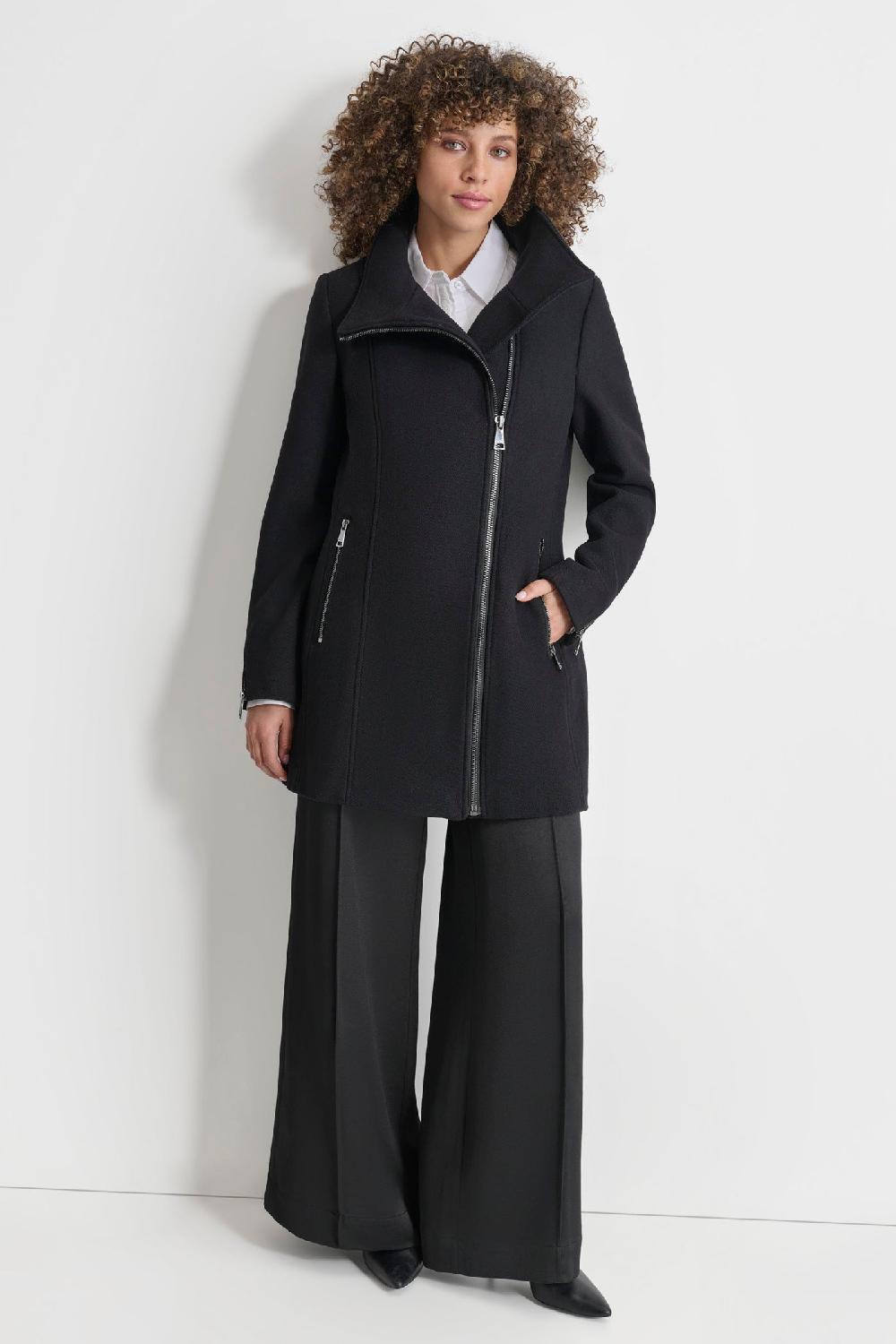 dkny WOOL COAT WITH ZIPPER DETAIL Black