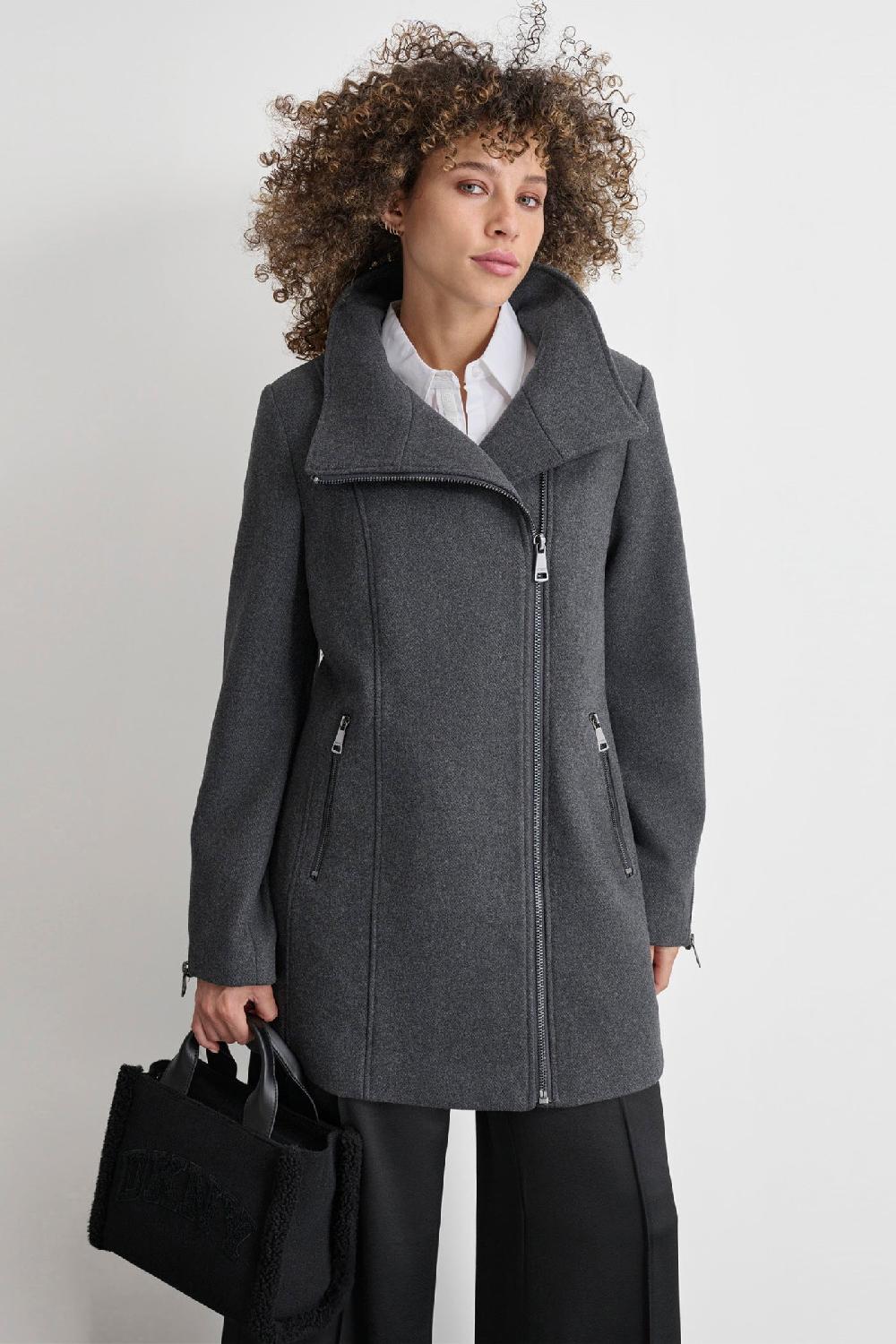 dkny WOOL COAT WITH ZIPPER DETAIL Grey
