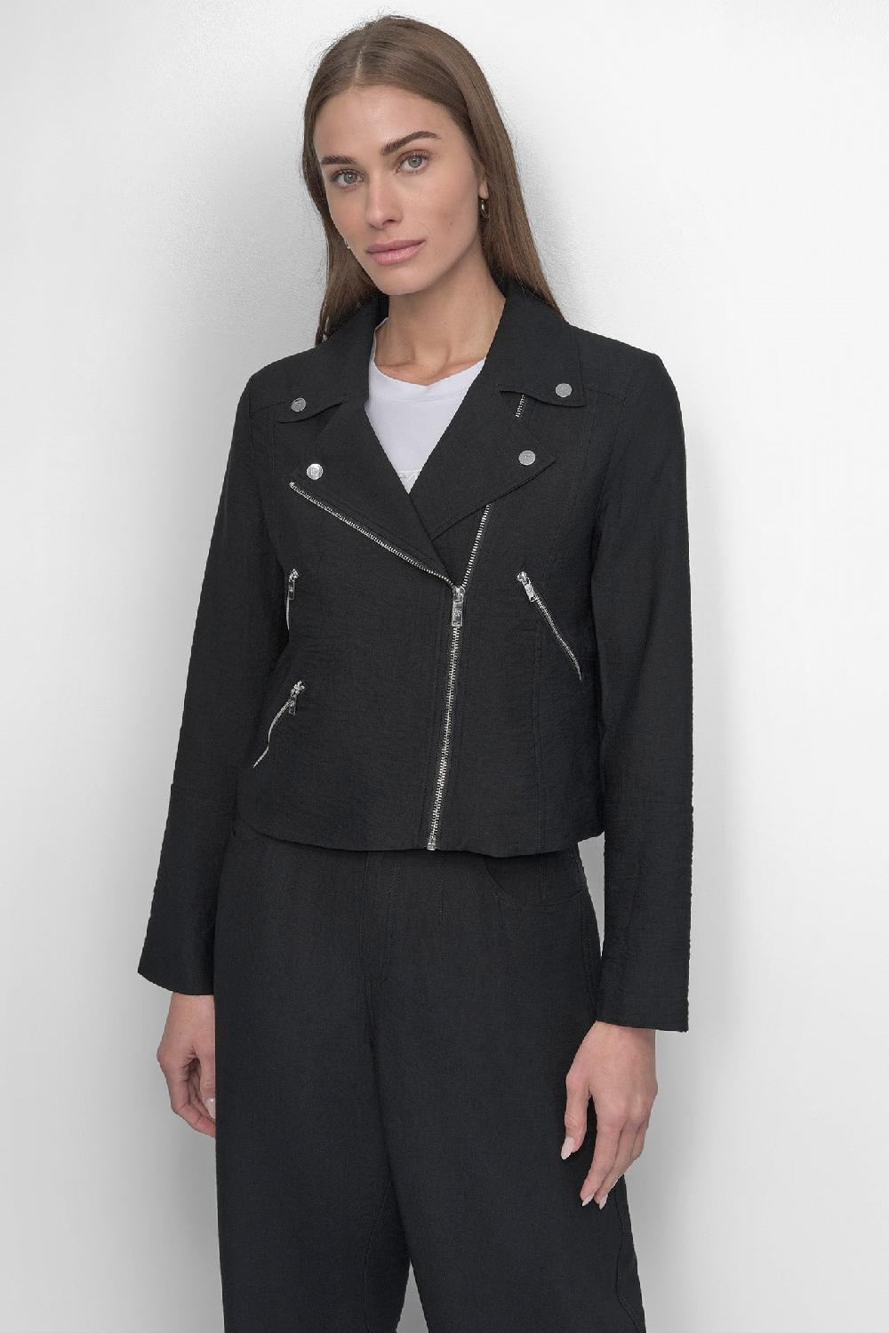 dkny ZIPPER CRINKLE JACKET Black