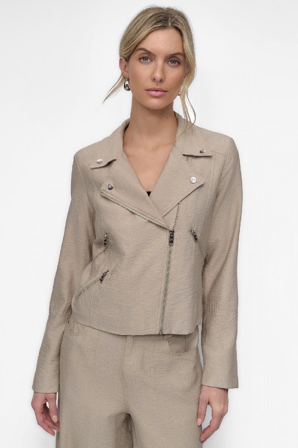 dkny ZIPPER CRINKLE JACKET PEBBLE