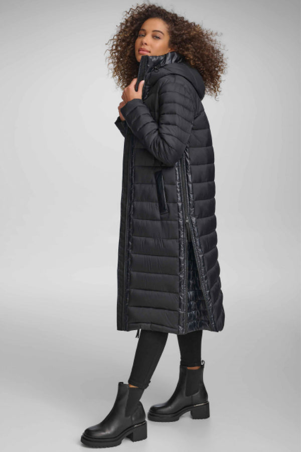 Dkny DOWN FILL HOODED ZIP FRONT QUILTED PUFFER Black
