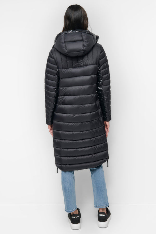 Dkny DOWN FILL HOODED ZIP FRONT QUILTED PUFFER Black